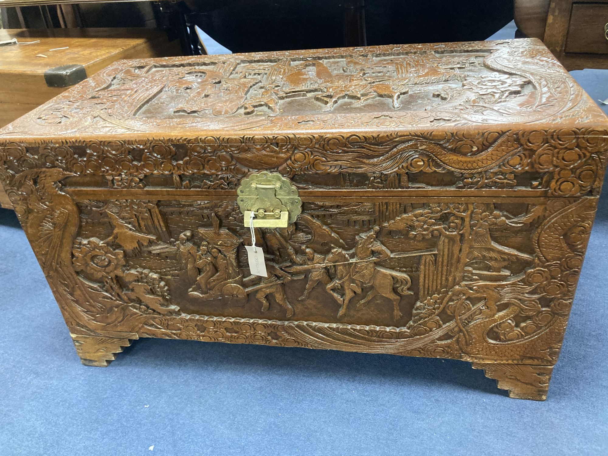 A Chinese camphorwood trunk, length 103cm, depth 51cm, height 58cm